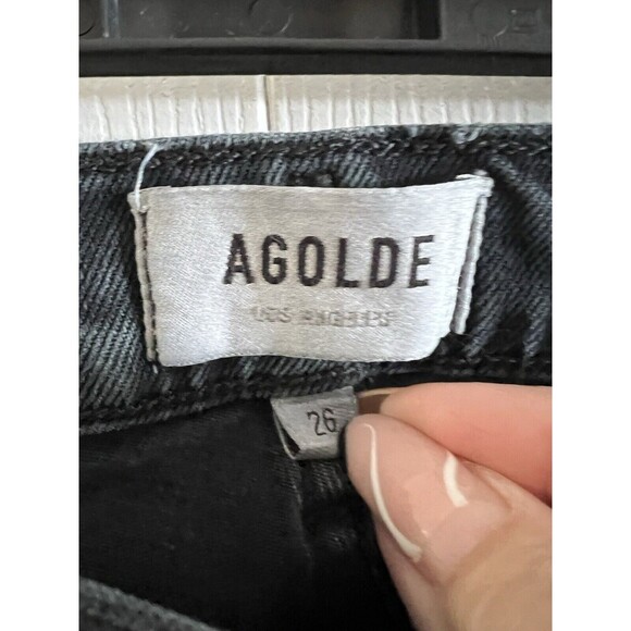Agolde Toni Mid Rise Straight Jeans Feral Black Raw Hem Sz 26 Revolve Bestseller - Picture 4 of 7